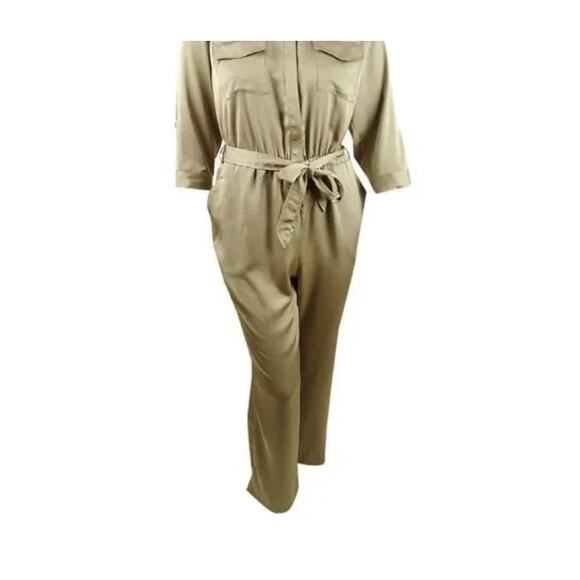 INC Womens Wide Leg Button-Front Jumpsuit Doe Brown Size 16W NWT $129 - Picture 5 of 6